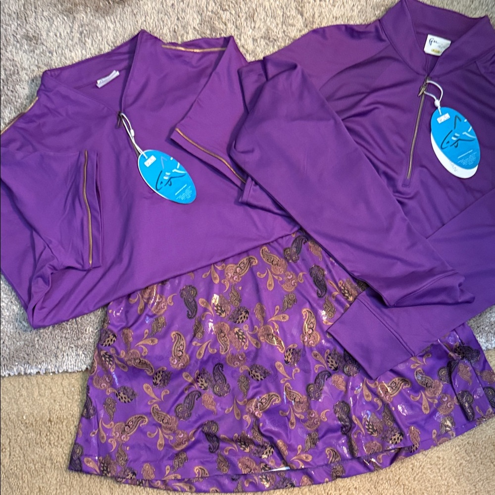 Greg Norman Collection Purple Quarter-Zip Tops and Skirt Set